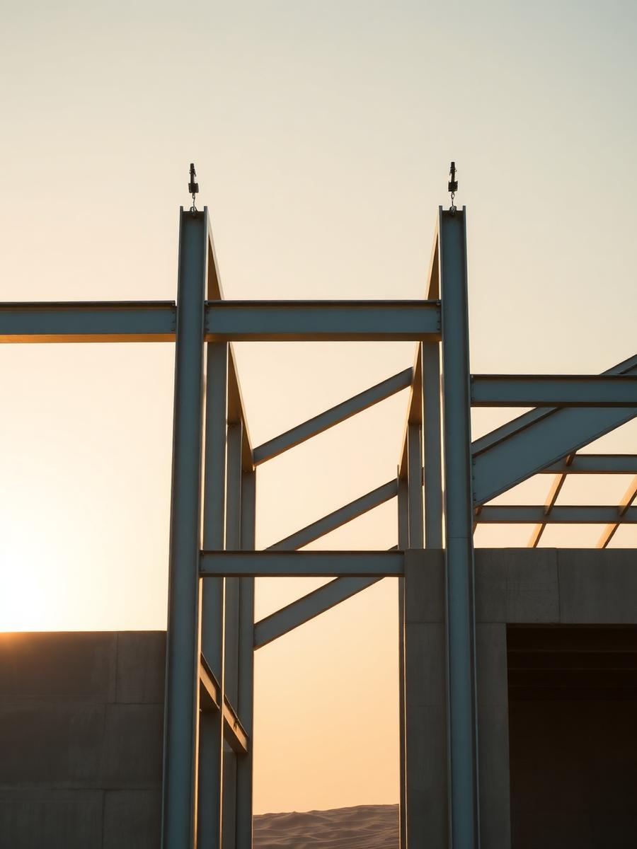 Estrutura em steel frame sob céu claro