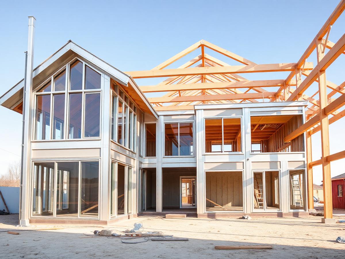 Residência em construção com estrutura de steel frame